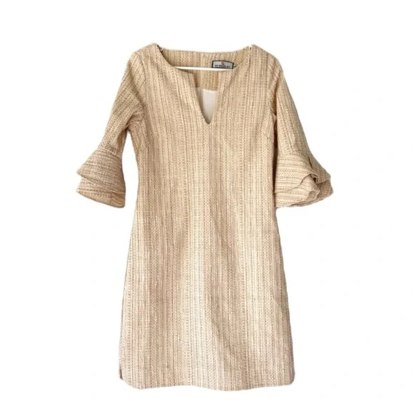 CK Bradley "Hazel" Tweed V-Neck Shift Dress w/ Gold Threading, Size M, Preowned